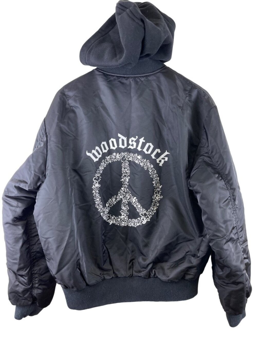 Peanuts x fun Woodstock Peace Bomber Jacket Black Hooded Men's/Women's Large